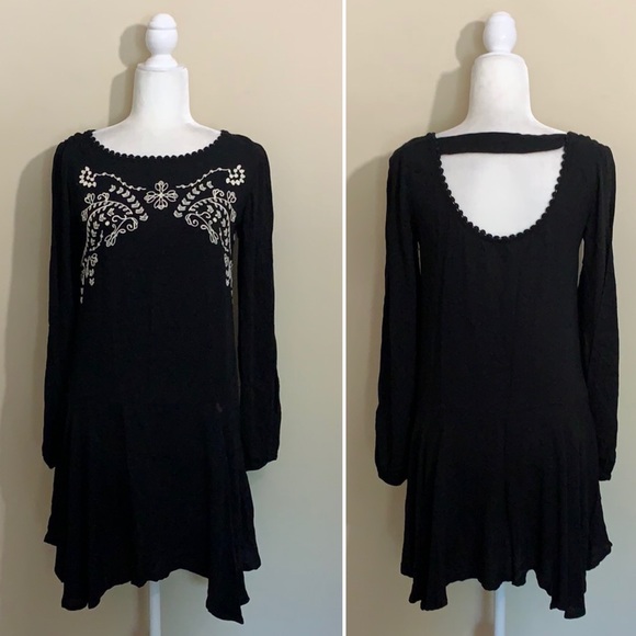 Dresses & Skirts - Bohemian Black Cold Shoulder Drop Waist Dress